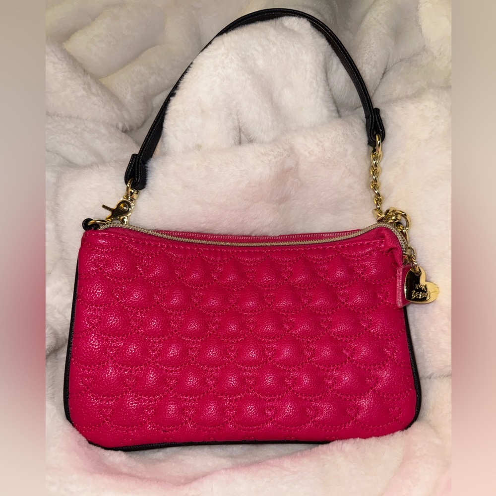 Betsey Johnson Fuchsia Quilted Wristlet shoulder bag with Gold Accents